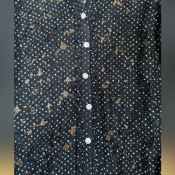 Lulu's Respect Black and White Lace Button-Up Polka Dot Top Size Xs - Picture 3 of 6